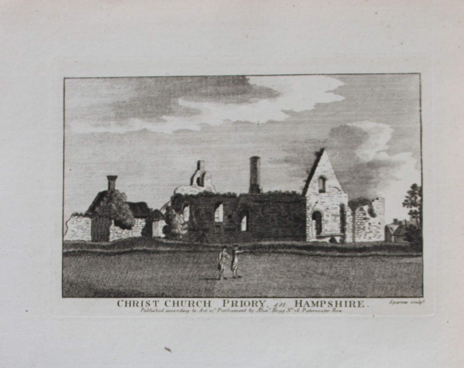 Alex Hogg - Christ Church Priory, Hampshire 1786: This copperplate engraving is from Historical Descriptions of new and elegant picturesque views of the antiquities of England and Wales? by Henry Boswell. Published by Alex Hogg, London, 1786. Size: a