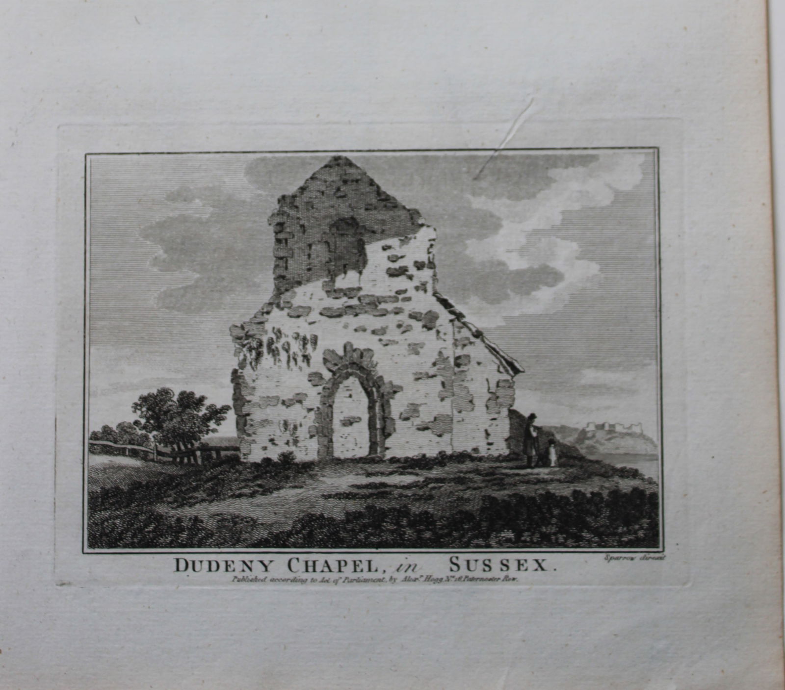 Alex Hogg - Dudeny Chapel, Sussex 1786: This copperplate engraving is from Historical Descriptions of new and elegant picturesque views of the antiquities of England and Wales? by Henry Boswell. Published by Alex Hogg, London, 1786. Size: a