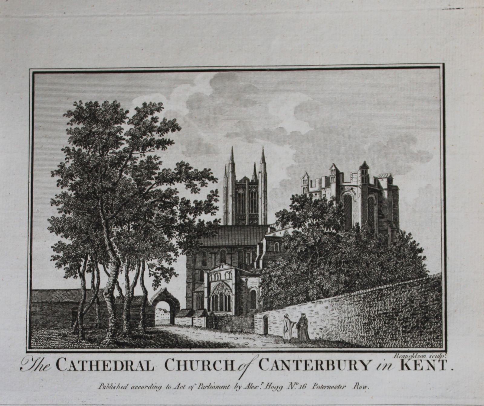 Alex Hogg - Canterbury Cathedral, Kent 1786: This copperplate engraving is from Historical Descriptions of new and elegant picturesque views of the antiquities of England and Wales? by Henry Boswell. Published by Alex Hogg, London, 1786. Size: a