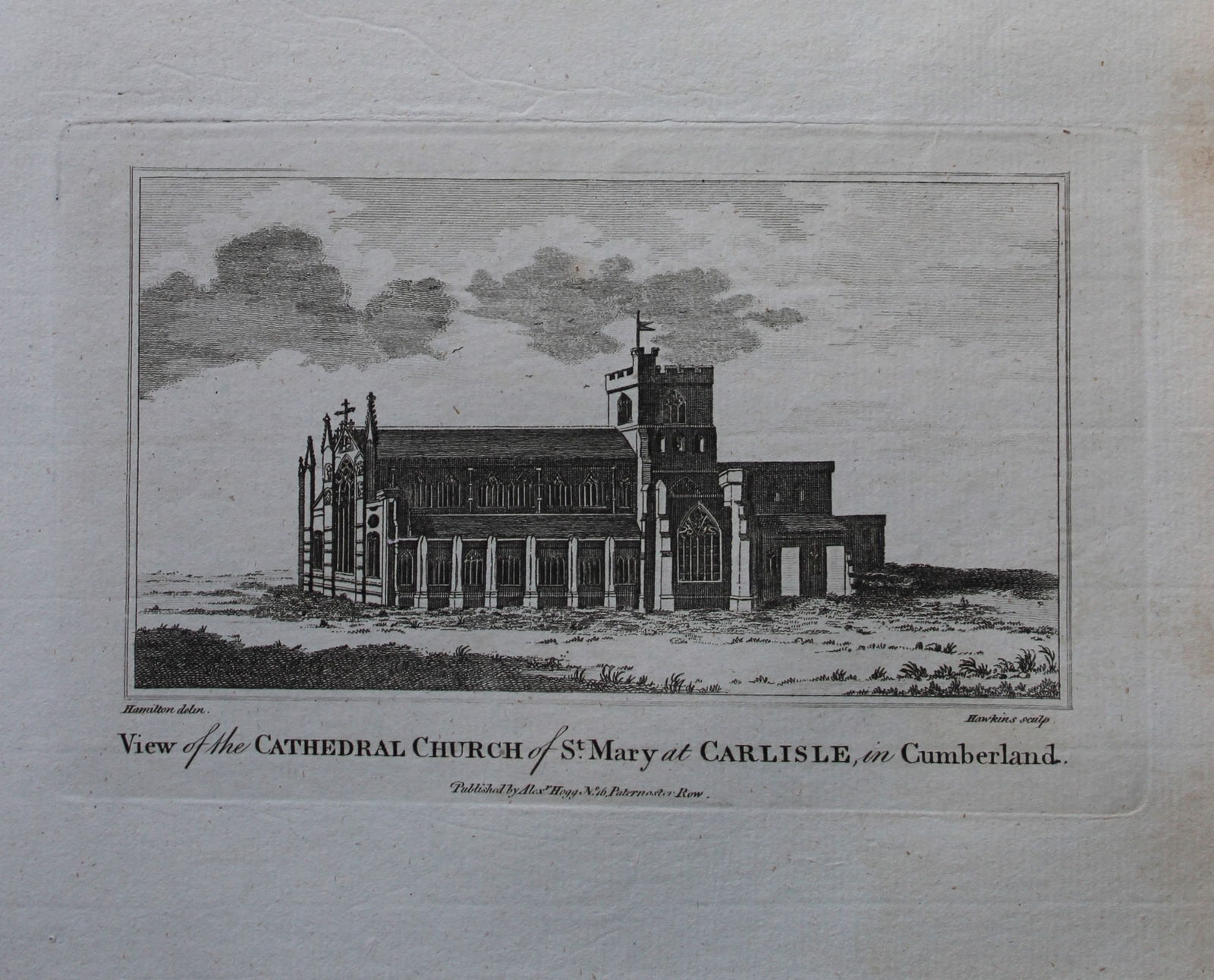 Alex Hogg - Carlisle Cathedral, Cumberland 1786: This copperplate engraving is from Historical Descriptions of new and elegant picturesque views of the antiquities of England and Wales? by Henry Boswell. Published by Alex Hogg, London, 1786. Size: a
