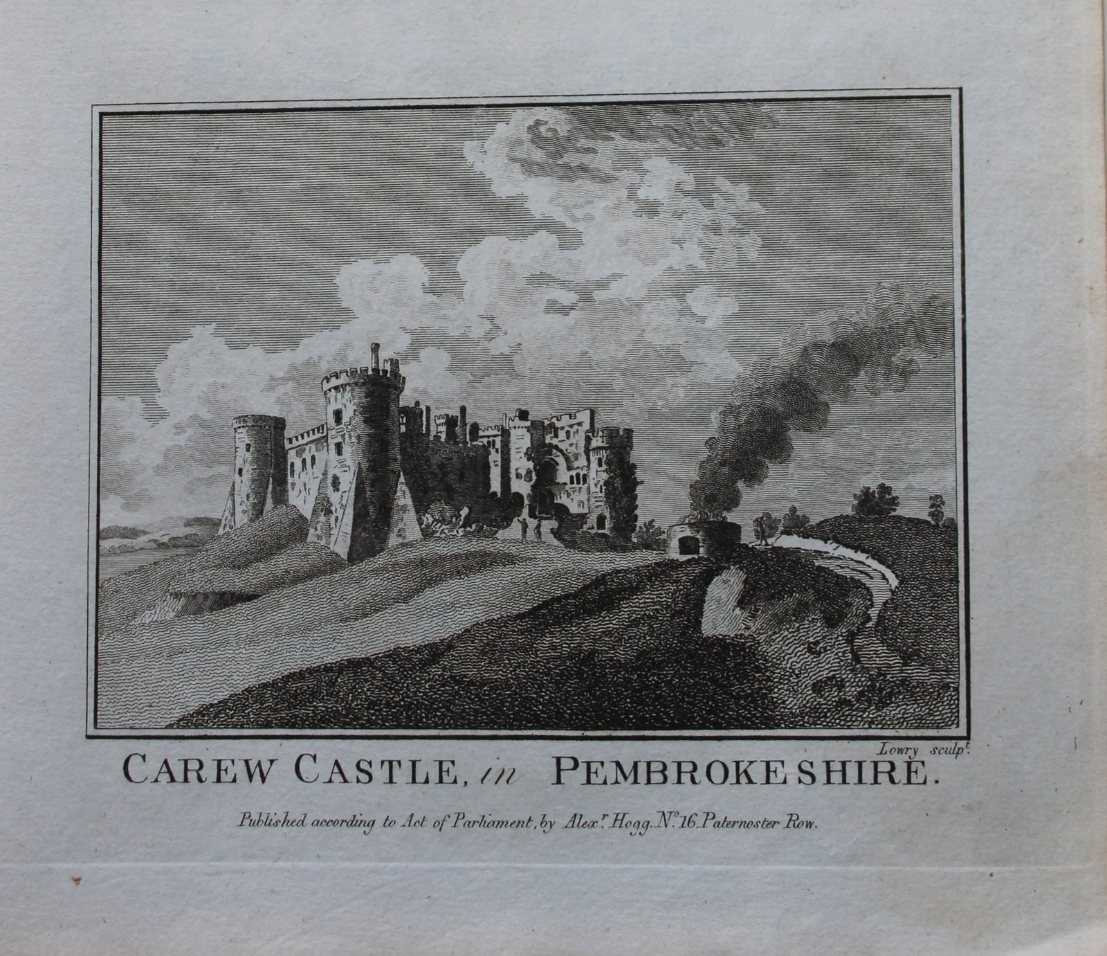 Alex Hogg - Carew Castle, Pembrokeshire 1786: This copperplate engraving is from Historical Descriptions of new and elegant picturesque views of the antiquities of England and Wales? by Henry Boswell. Published by Alex Hogg, London, 1786. Size: a