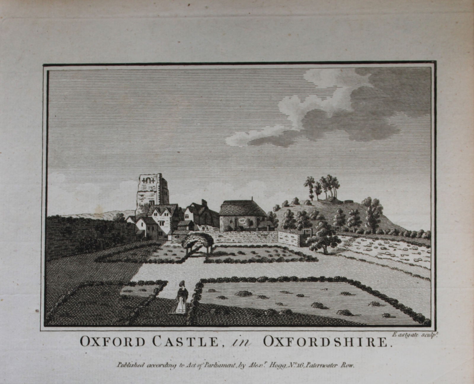 Alex Hogg - Oxford Castle, Oxfordshire 1786: This copperplate engraving is from Historical Descriptions of new and elegant picturesque views of the antiquities of England and Wales? by Henry Boswell. Published by Alex Hogg, London, 1786. Size: a