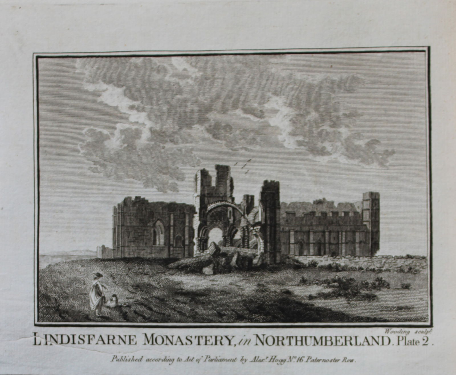 Alex Hogg - Lindisfarne Monastery, Northumberland 1786: This copperplate engraving is from Historical Descriptions of new and elegant picturesque views of the antiquities of England and Wales? by Henry Boswell. Published by Alex Hogg, London, 1786. Size: a