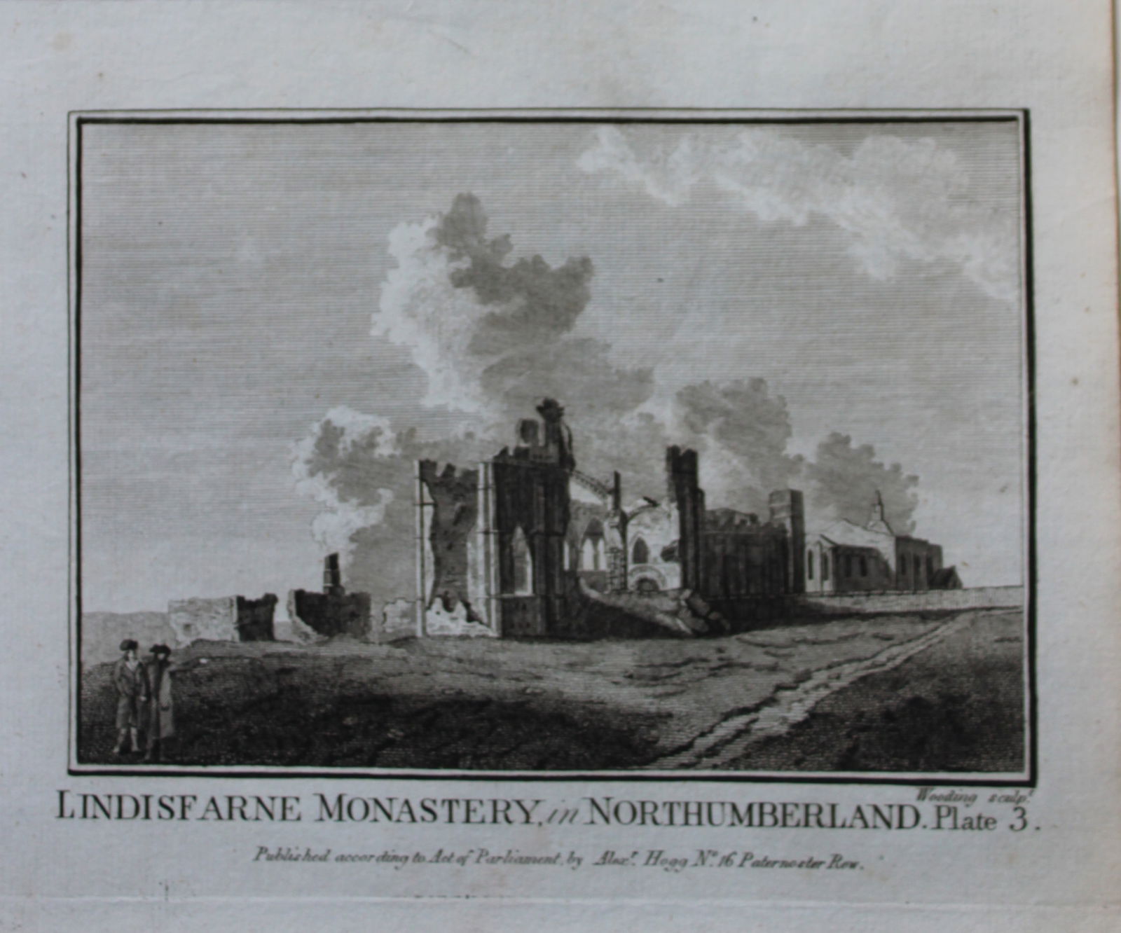 Alex Hogg - Lindisfarne Monastery, Northumberland 1786: This copperplate engraving is from Historical Descriptions of new and elegant picturesque views of the antiquities of England and Wales? by Henry Boswell. Published by Alex Hogg, London, 1786. Size: a