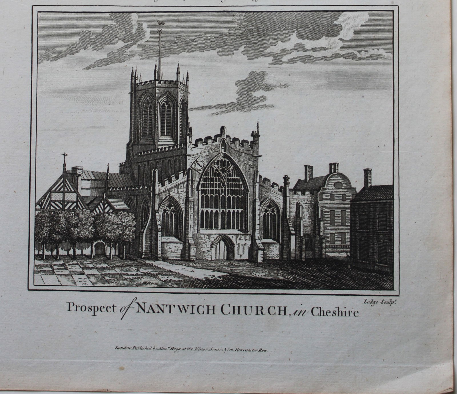 Alex Hogg - Nantwich Church, Cheshire 1786: This copperplate engraving is from Historical Descriptions of new and elegant picturesque views of the antiquities of England and Wales? by Henry Boswell. Published by Alex Hogg, London, 1786. Size: a