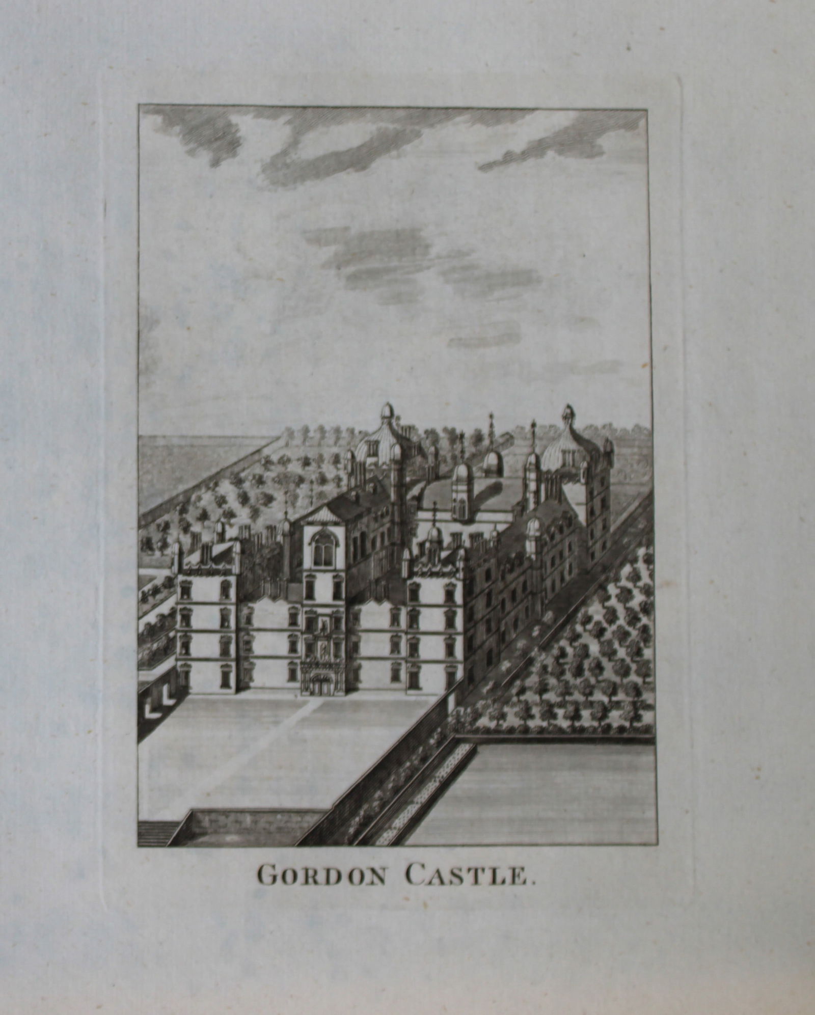 Alex Hogg - Gordon Castle, Scotland 1786: This copperplate engraving is from Historical Descriptions of new and elegant picturesque views of the antiquities of England and Wales? by Henry Boswell. Published by Alex Hogg, London, 1786. Size: a
