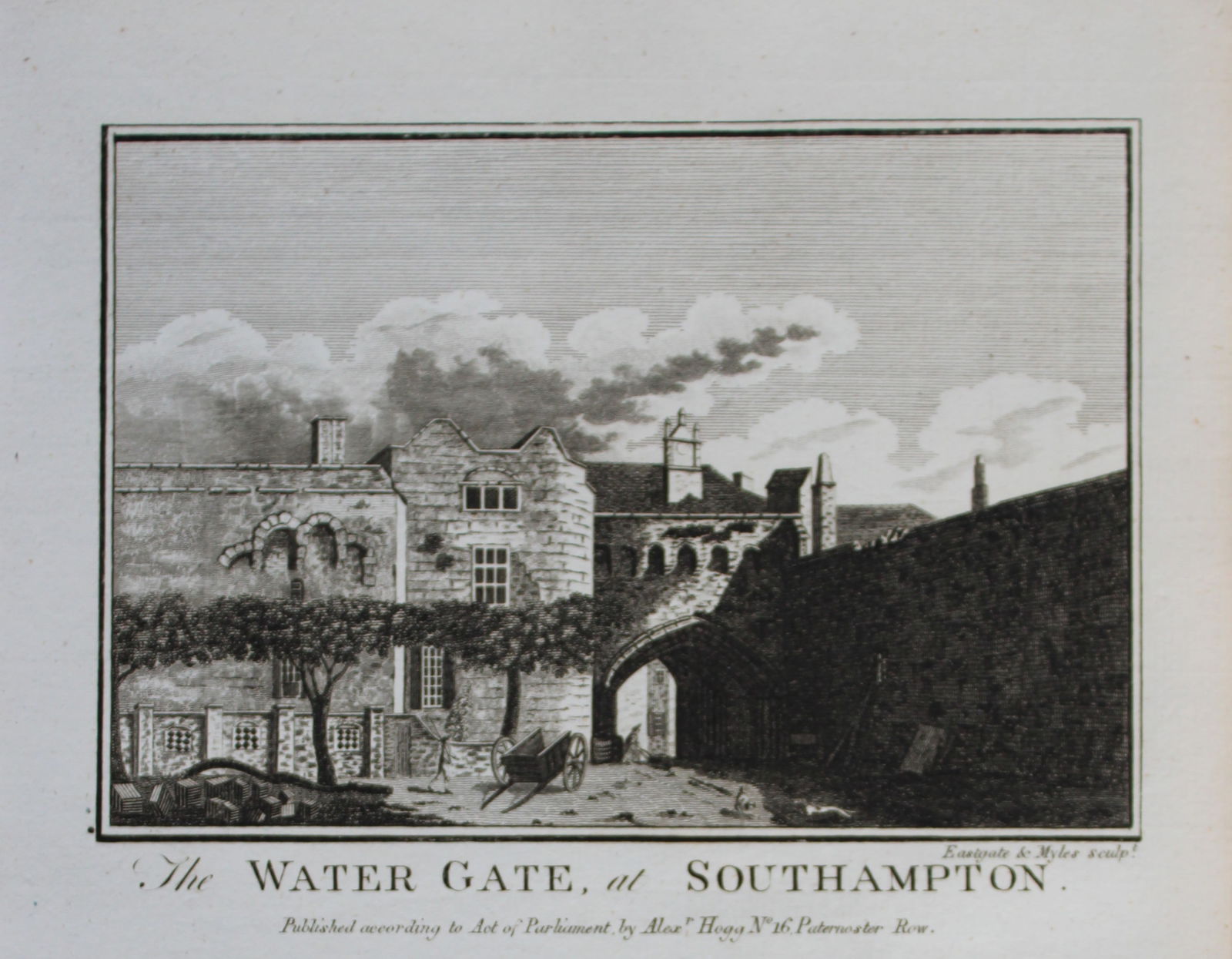 Alex Hogg - Water Gate, Southampton 1786: This copperplate engraving is from Historical Descriptions of new and elegant picturesque views of the antiquities of England and Wales? by Henry Boswell. Published by Alex Hogg, London, 1786. Size: a