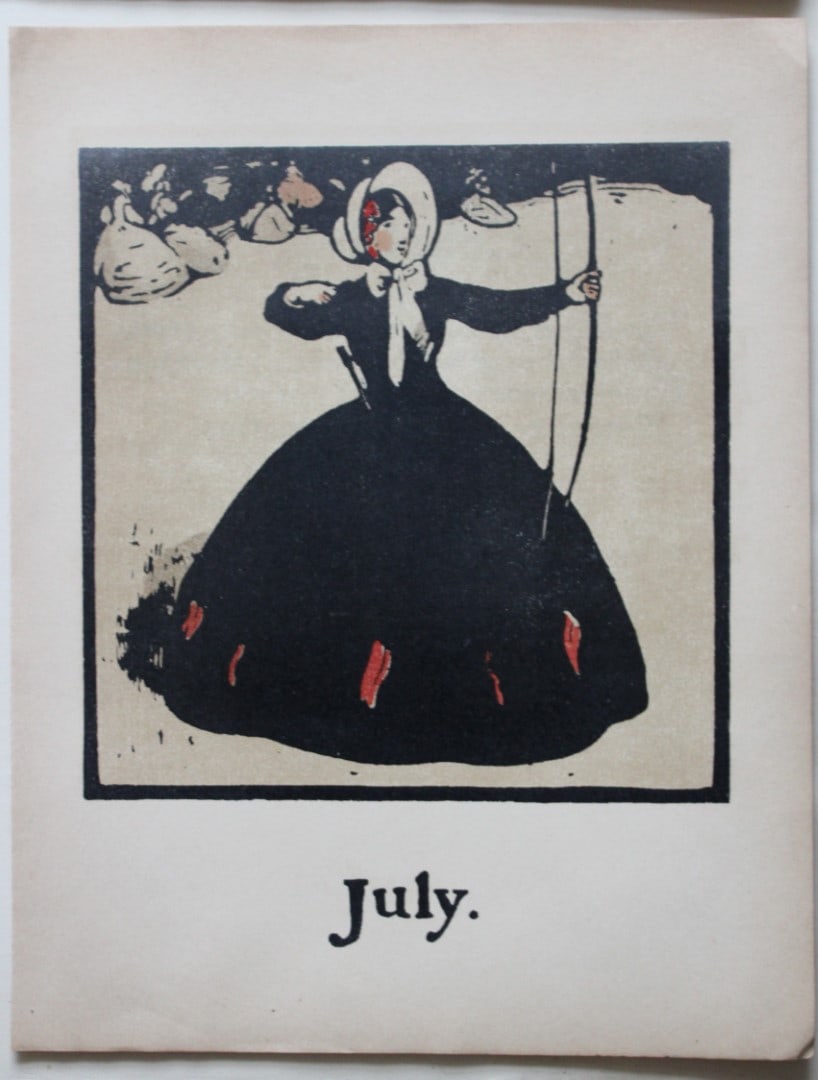 William Nicholson - July Archery 1898: This print is for the month of July showing the sport of Archery and is from An Almanac of Twelve Sports by William Nicolson with words by Rudyard Kipling. Published by William Heinemann, London 1898.