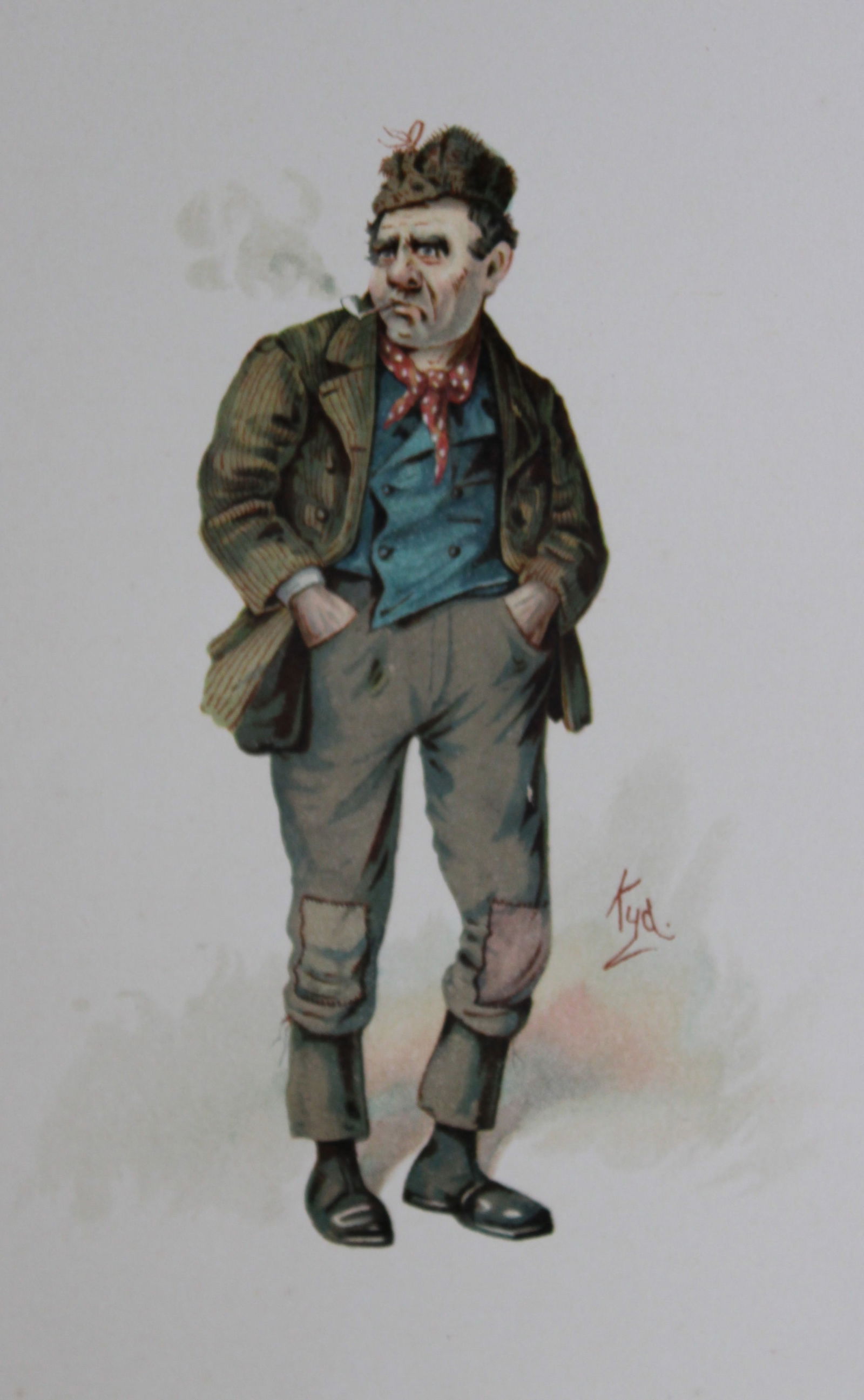 Clayton Clarke (Kyd) - Print of Rogue Riderhood, Charles Dickens character 1892: This lithographic print is from Some Well Known Characters from the Works of Charles Dickens. Illustrated by J. Clayton Clark. Published by Hildesheimer & Faulkner, London & George C Whitney, New York