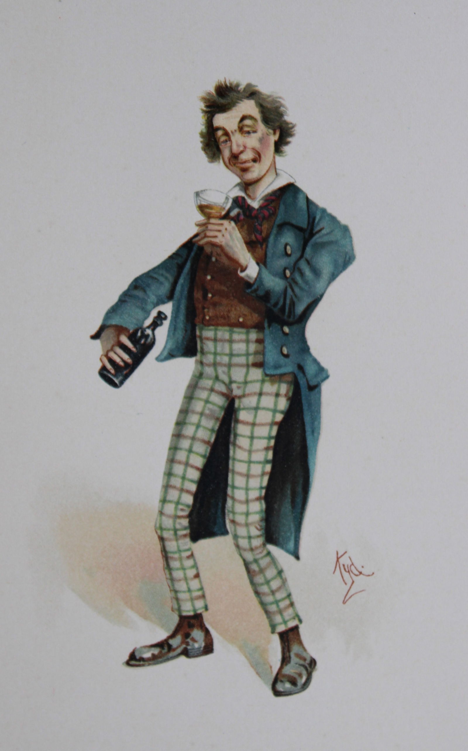 Clayton Clarke (Kyd) - Print of Bob Sawyer from Pickwick Papers, Charles Dickens character 1892: This lithographic print is from Some Well Known Characters from the Works of Charles Dickens. Illustrated by J. Clayton Clark. Published by Hildesheimer & Faulkner, London & George C Whitney, New York