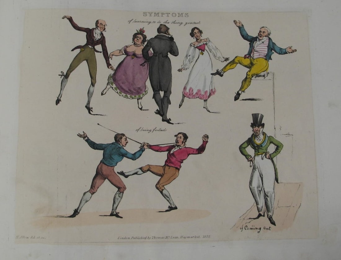 Henry Alken - Etching from Symptoms of being amused 1822: Original hand coloured soft ground etching from Symptoms Of Being Amused by Henry Aklen, published by Thomas McLean, London 1822. Henry Alken was born in London in 1784 into a family which became cele