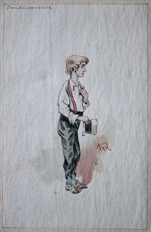 Clayton Clarke (Kyd) - Rare watercolour of David Copperfield 1890 (1 of 2)