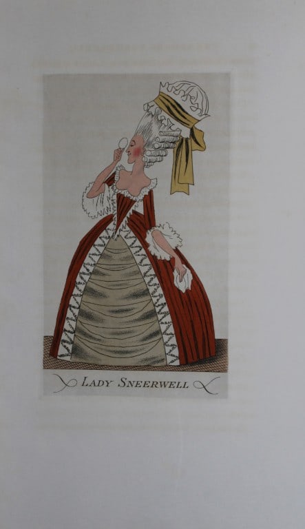 R Ben Sussan - 2 hand-coloured etchings from The School for Scandal by Sheridan 1934: Lady Teazle and Lady Sneerwell. These hand coloured etchings by Rene Ben Sussan are from The School for Scandal ? A Comedy by R Sheridan. Published in Oxford and printed for the Members of the Limited