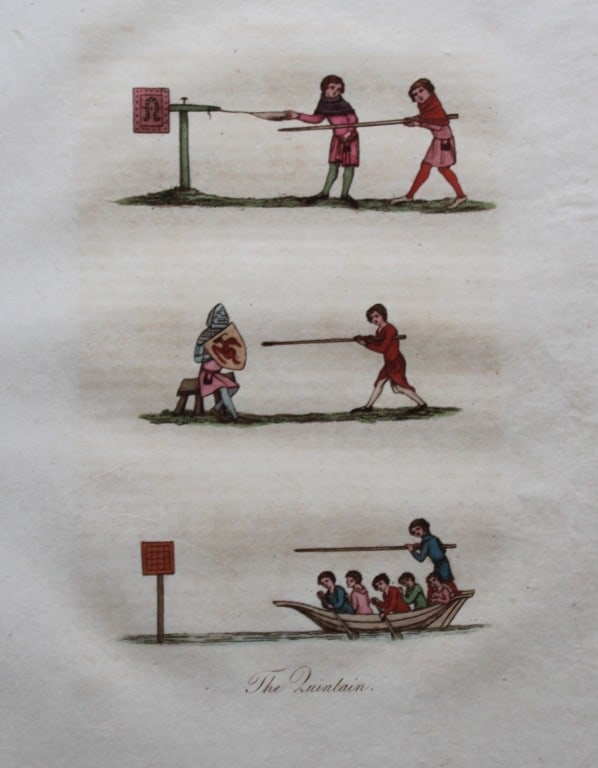 Joseph Strutt - The Quintain 1801: These beautifully hand-coloured engraved plates are from Glig-Gamena Angel-Deod, or, The Sports and Pastimes of the People of England by Joseph Strutt. Published by T. Bensley & J. White, London 1801.