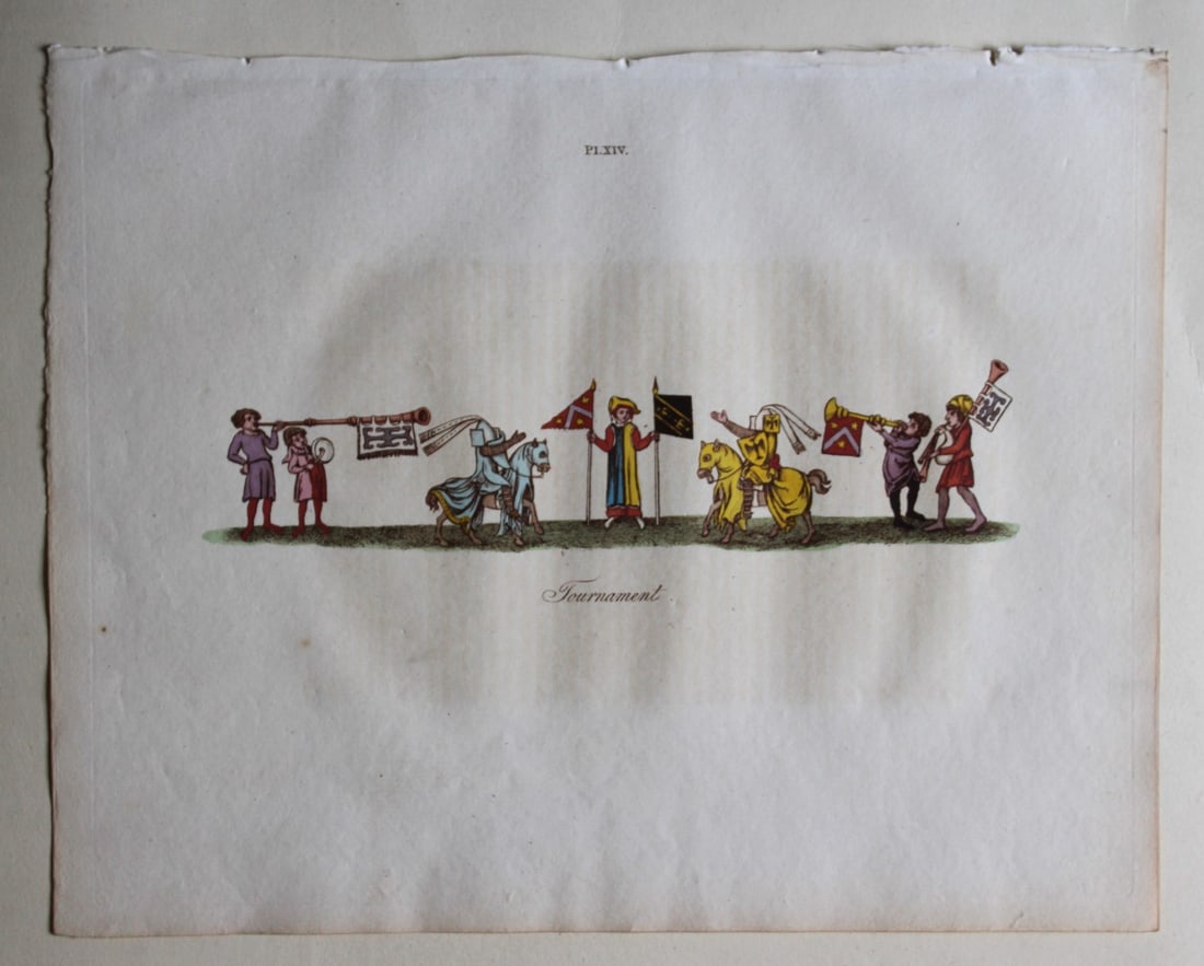 Joseph Strutt - Tournament and Jousting 1801: These beautifully hand-coloured engraved plates are from Glig-Gamena Angel-Deod, or, The Sports and Pastimes of the People of England by Joseph Strutt. Published by T. Bensley & J. White, London 1801.