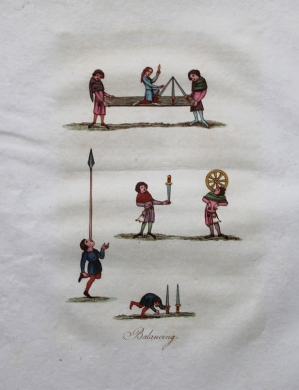 Joseph Strutt - Dancing & Tumbling 1801: This beautifully hand-coloured engraved plate is from Glig-Gamena Angel-Deod, or, The Sports and Pastimes of the People of England by Joseph Strutt. Published by T. Bensley & J. White, London 1801. Si