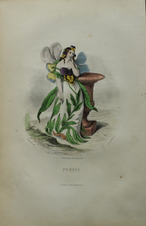 JJ Grandville - Lithograph of Les Fleurs Animees 1846: This charming lithographic print is from Les Fleurs Animees by Jean Jacques Grandville published in 1846. Grandville (pseudonym for Jean Ignace Isador Gerard 1803-1847) worked as an illustrator, paint