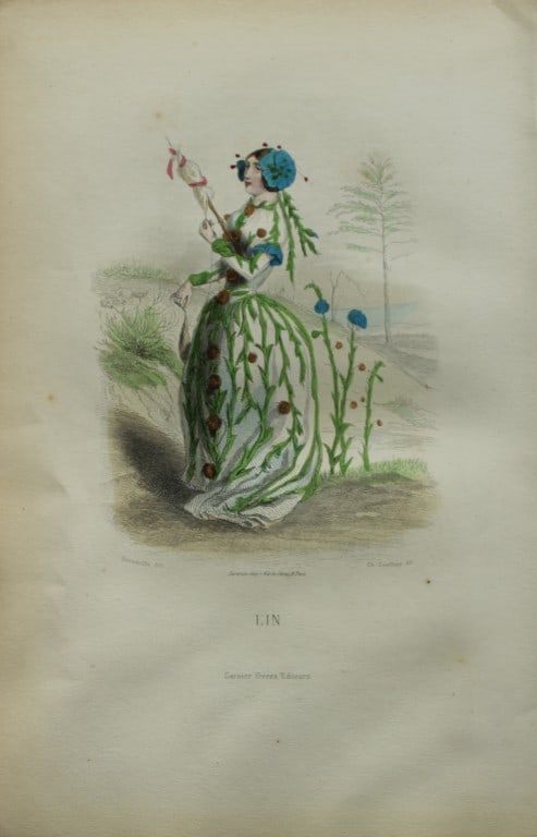 JJ Grandville - Lithograph of Les Fleurs Animees 1846: This charming lithographic print is from Les Fleurs Animees by Jean Jacques Grandville published in 1846. Grandville (pseudonym for Jean Ignace Isador Gerard 1803-1847) worked as an illustrator, paint