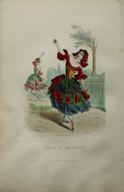 JJ Grandville - Lithograph of Les Fleurs Animees 1846: This charming lithographic print is from Les Fleurs Animees by Jean Jacques Grandville published in 1846. Grandville (pseudonym for Jean Ignace Isador Gerard 1803-1847) worked as an illustrator, paint