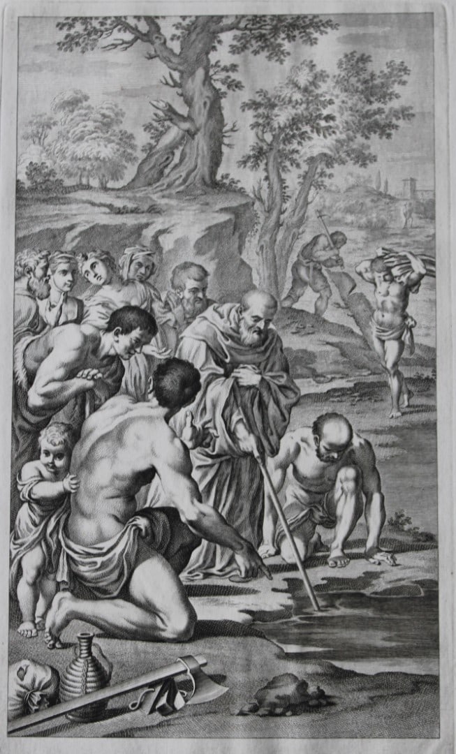 Lodovico Carracci - rare engraving of Cloisters in Bologne monastery 1776: This rare copper engraving is from Il Claustro di S. Michele in Bosco di Bologna dipinto dal famoso Lodovico Carracci e da altri Eccellenti Maestri usciti Dalla Sua Scuola descritto ed illustrato da G