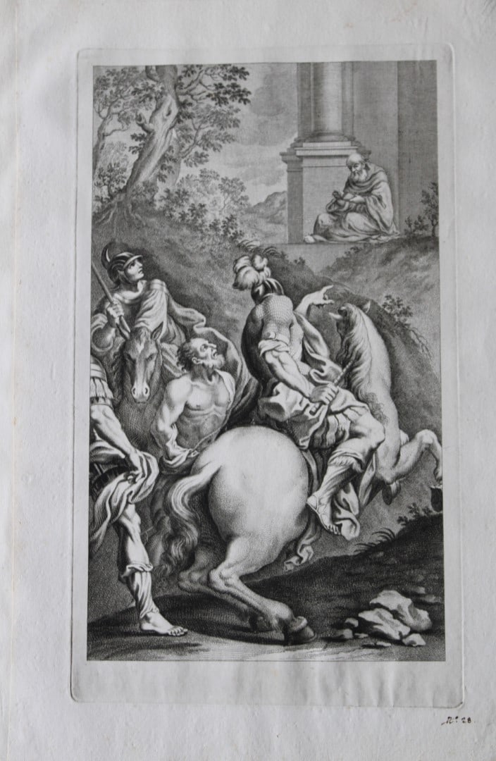 Lodovico Carracci - rare engraving of Cloisters in Bologne monastery 1776: This rare copper engraving is from Il Claustro di S. Michele in Bosco di Bologna dipinto dal famoso Lodovico Carracci e da altri Eccellenti Maestri usciti Dalla Sua Scuola descritto ed illustrato da G