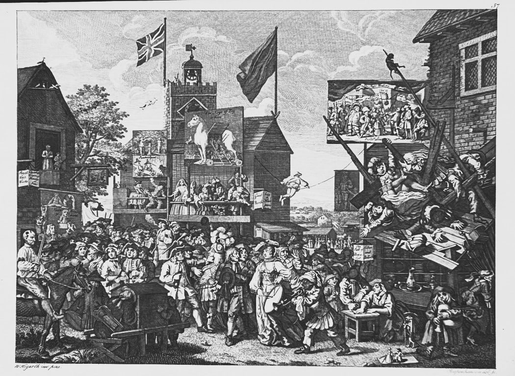 W Hogarth - Southwark Fair & March to Finchley by Riepenhausen 1820: This set of engravings was made by Ernst Ludwig Riepenhausen after William Hogarth. Published in Weimar 1820.Ernst Ludwig Riepenhausen (1765-1840) was well respected for his engravings after Hogarth,