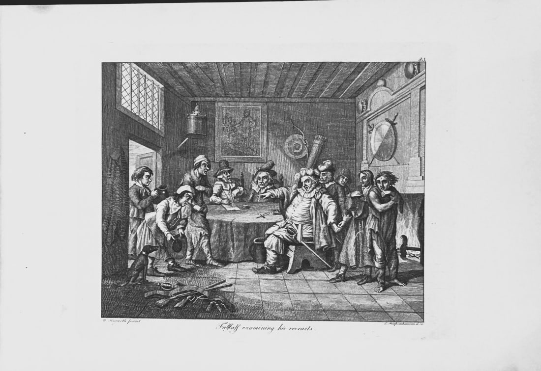 W Hogarth - 2 Engravings Falstaff & Mr Garrick by Riepenhausen 1820: This set of engravings was made by Ernst Ludwig Riepenhausen after William Hogarth. Published in Weimar 1820.Ernst Ludwig Riepenhausen (1765-1840) was well respected for his engravings after Hogarth,