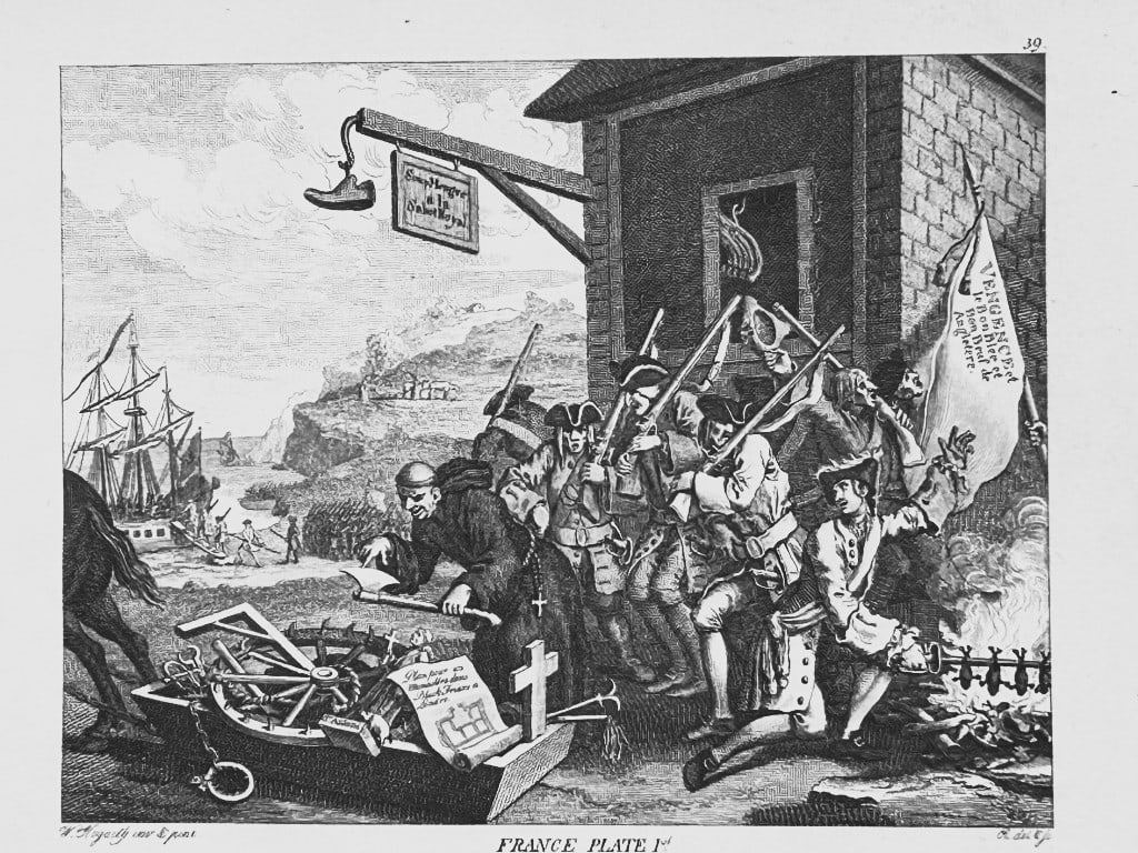 W Hogarth - 2 Engravings of England and France by Riepenhausen 1820: This set of engravings was made by Ernst Ludwig Riepenhausen after William Hogarth. Published in Weimar 1820.Ernst Ludwig Riepenhausen (1765-1840) was well respected for his engravings after Hogarth,