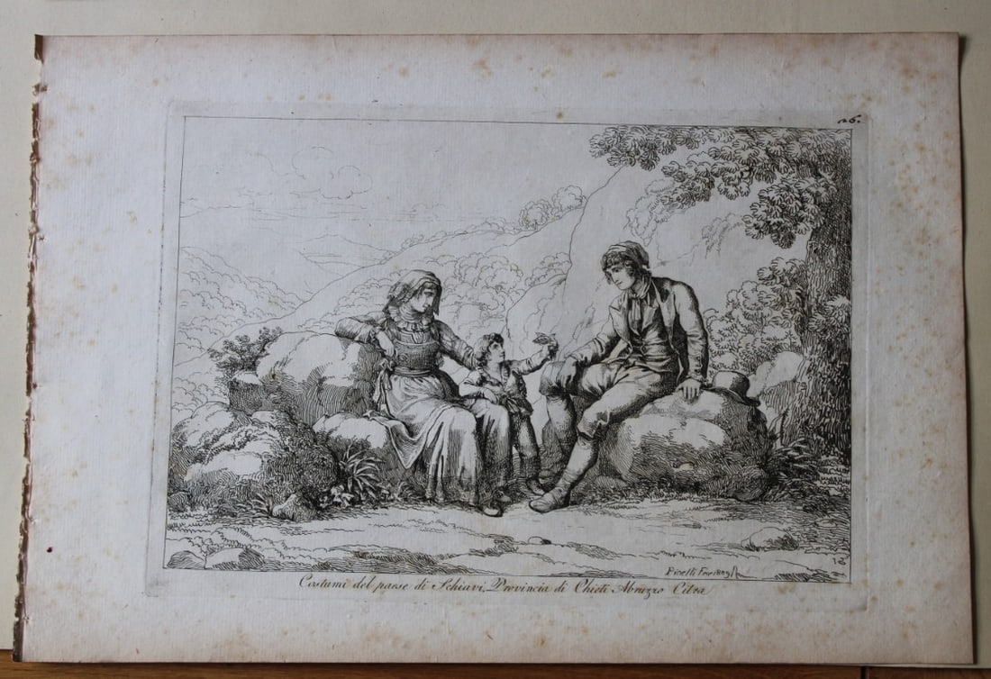 Costumi del paese di Schiavi by B Pinelli from Costumi Pittoreschi 1809: This etching is from Raccolta di Cinquanta Costumi Pittoreschi incisi all acqua forte da Bartolomeo Pinelli Romano. Published by Lorenzo Lazzari, Rome 1809.This plate is entitled: Costumi del paese di