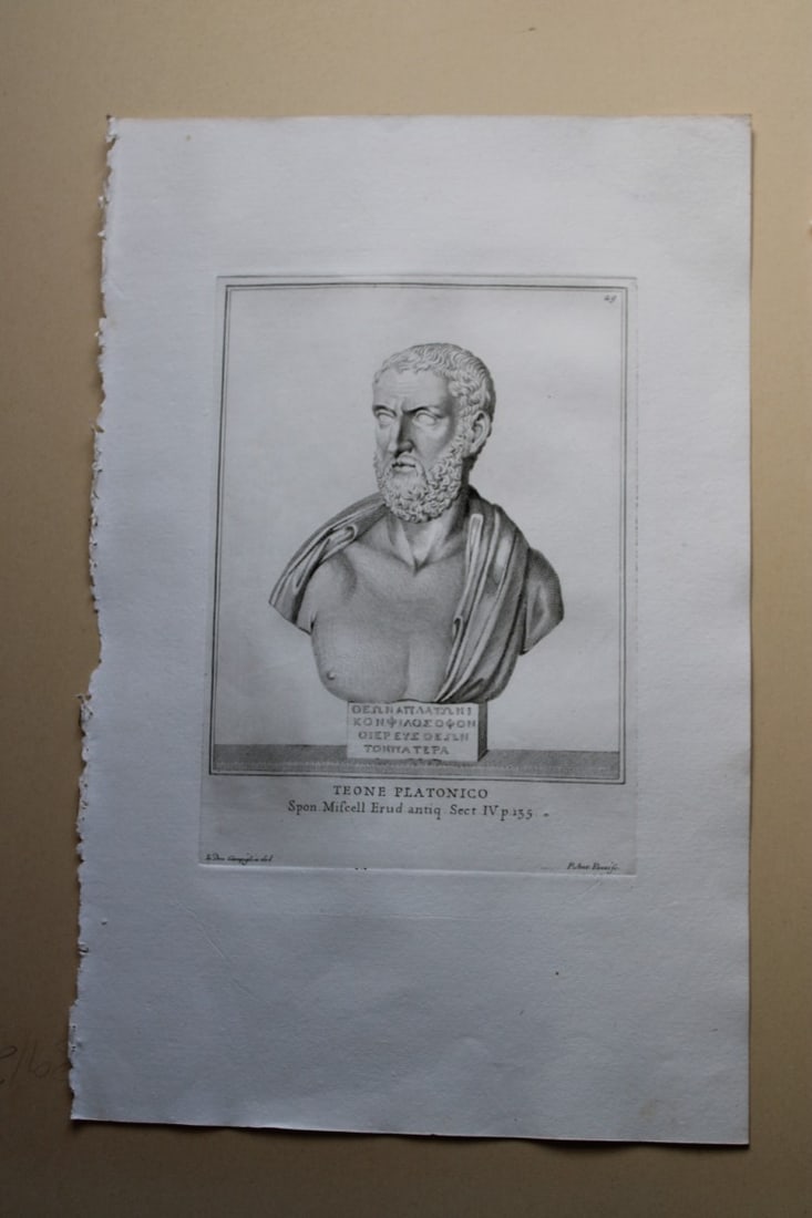 Giovanni Campiglia- Bust of Teone Platonico by PA Pazzi 1741: This engraving is from Del Museo Capitolino, Tomo I, Contente Immagi D'vomini illusti by Giovanni Bottari. Rome: si vente alla Calcografia Cambrale al Piede di Marmo 1741, Title translates as: Of the