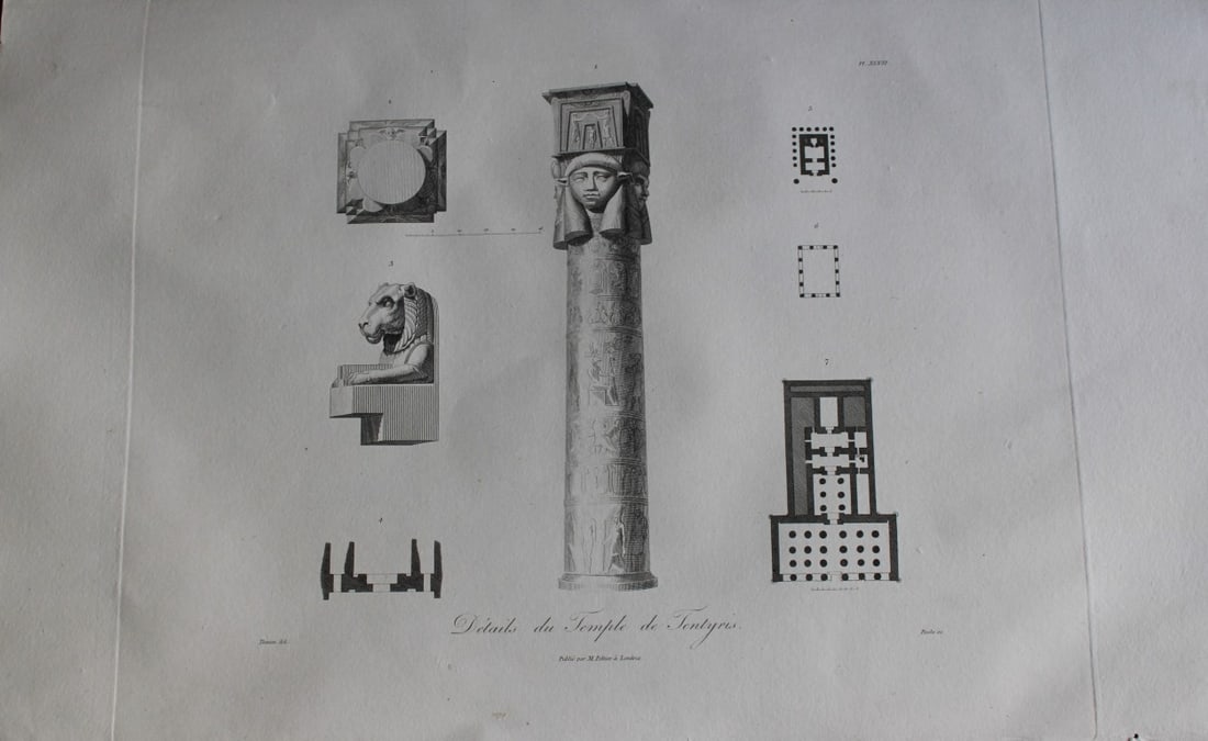 Details du Temple de Tentyris by Vivant Denon 1807: This is plate 47 from the Voyage dans la Basse et la Haute-Egypte pendant les campagnes du General Bonaparte by Dominique Vivant Denon. Published by Samuel Bagster, London 1807.The first member of the