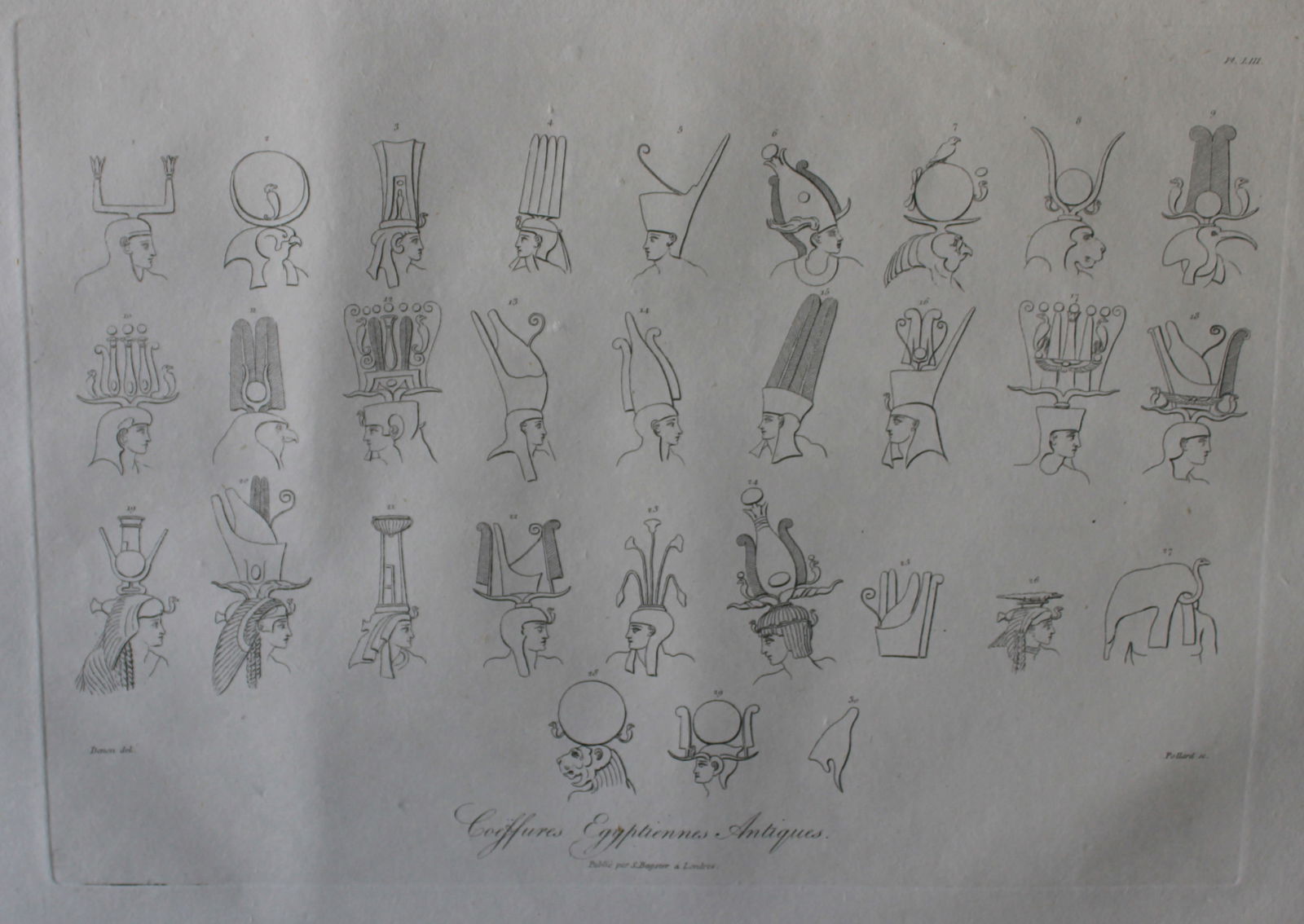 Coiffures Egyptiennes Antiques by Vivant Denon 1807: This is plate 53 from the Voyage dans la Basse et la Haute-Egypte pendant les campagnes du General Bonaparte by Dominique Vivant Denon. Published by Samuel Bagster, London 1807.The first member of the