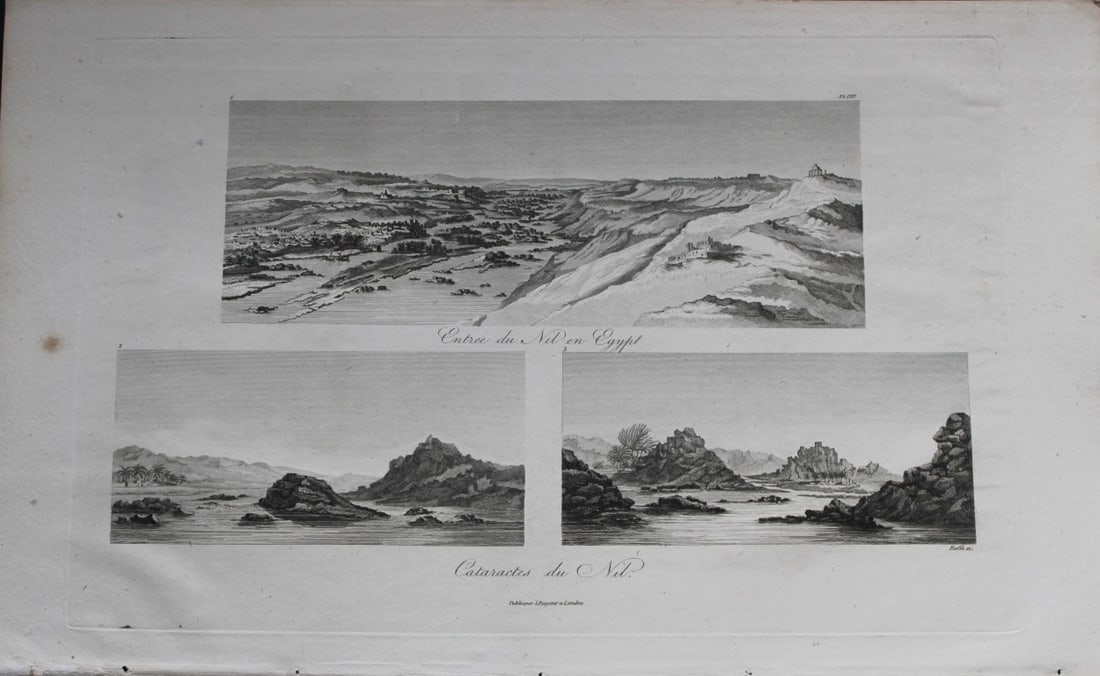 Le Nil by Vivant Denon 1807: This is plate 104 from the Voyage dans la Basse et la Haute-Egypte pendant les campagnes du General Bonaparte by Dominique Vivant Denon. Published by Samuel Bagster, London 1807.The first member of th