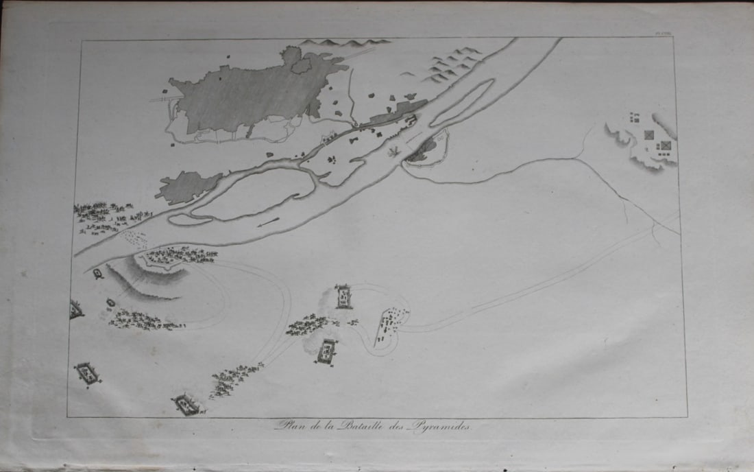 Plan de la Bataille des Pyramides by Vivant Denon 1807: This is plate 108 from the Voyage dans la Basse et la Haute-Egypte pendant les campagnes du General Bonaparte by Dominique Vivant Denon. Published by Samuel Bagster, London 1807.The first member of th