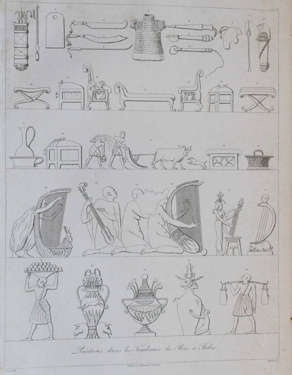 Tombeaux de Rois a Thebes by Vivant Denon 1807: This is plate 55 from the Voyage dans la Basse et la Haute-Egypte pendant les campagnes du General Bonaparte by Dominique Vivant Denon. Published by Samuel Bagster, London 1807.The first member of the