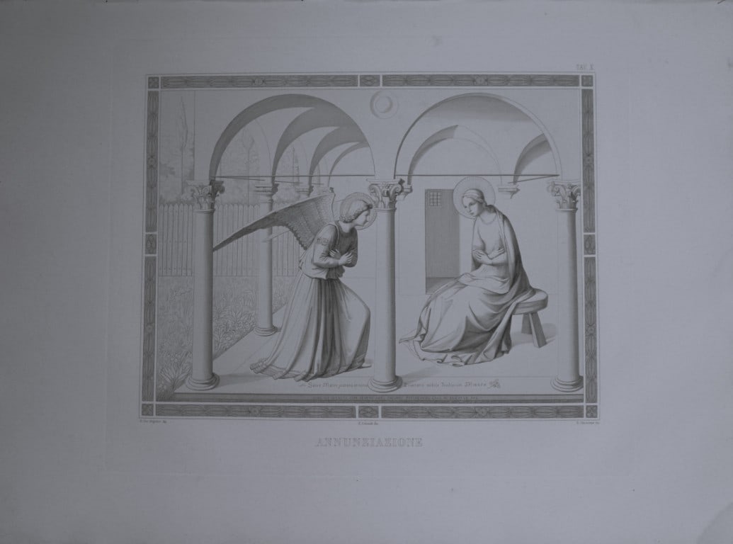 B. Giovanni Angelico - Engraving of the frescoes in San Marco, Florence 1853: This engraving is from San Marco, Convento dei Padri Predicatori in Firenze, illustrato e inciso principalmente nei dipinti del B. Giovanni Angelico, con la Vita dello stesso pittore, e un sunto stori