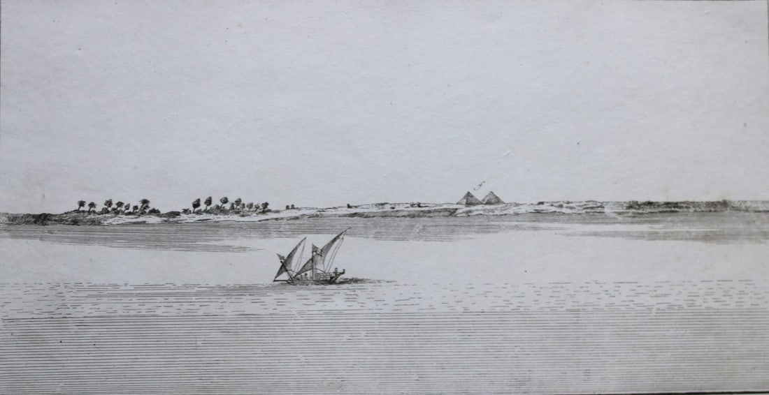 View of the Nile by Capt. FL Norden 1792: This copperplate engraving is from The Antiquities, Natural History, Ruins and Other Curiosities of Egypt, Nubia and Thebes by Frederic Lewis (or Ludvig) Norden. Printed for Edward Jeffreys, London 17