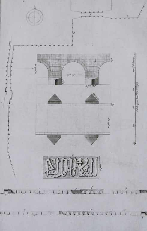 Plan and profiles of bridges by Capt. FL Norden 1792: This copperplate engraving is from The Antiquities, Natural History, Ruins and Other Curiosities of Egypt, Nubia and Thebes by Frederic Lewis (or Ludvig) Norden. Printed for Edward Jeffreys, London 17