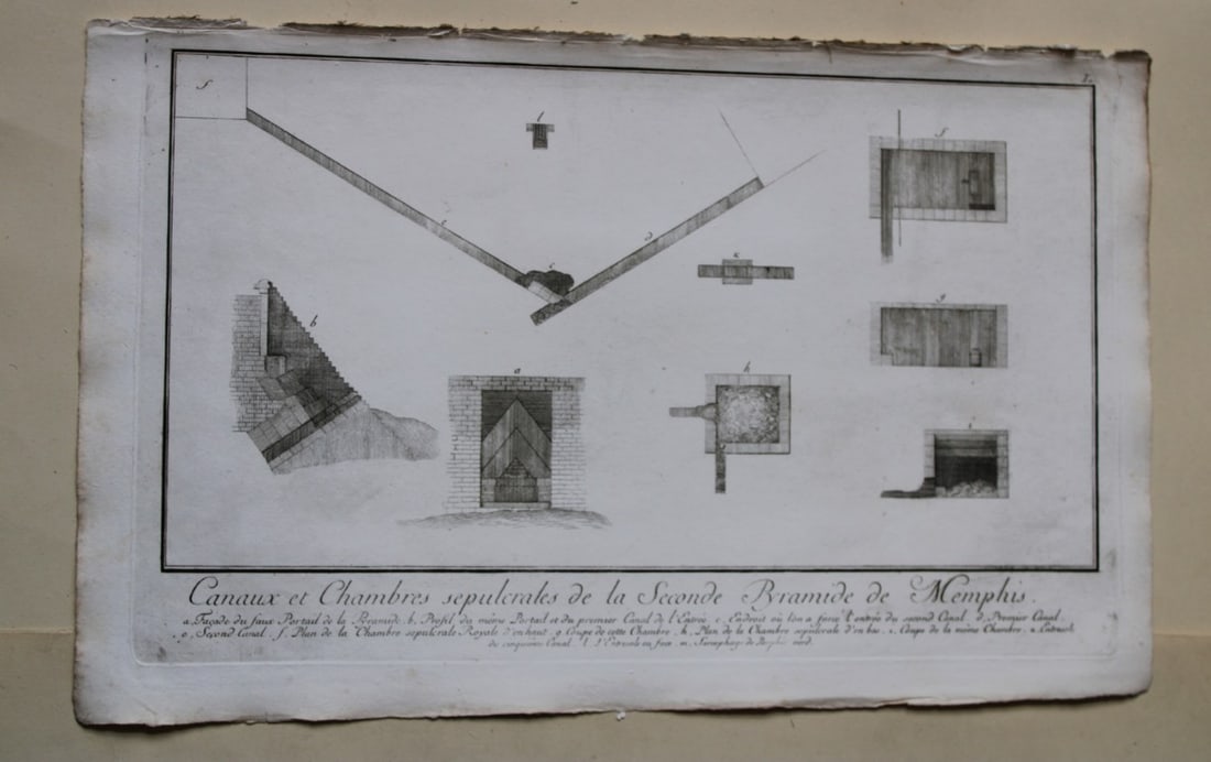 Second Pyramid of Memphis by Capt. FL Norden 1792: This copperplate engraving is from The Antiquities, Natural History, Ruins and Other Curiosities of Egypt, Nubia and Thebes by Frederic Lewis (or Ludvig) Norden. Printed for Edward Jeffreys, London 17