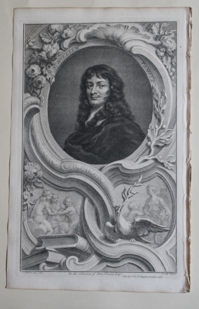 Jacobus Houbraken - Rare engraving of Sir William Temple 1747: This engraving is from The Heads of Illustrious Persons of Great Britain by Thomas Birch. Printed by John Knapton 1747, London. The engravings were by Jacobus Houbraken and George Vertue after Holbein