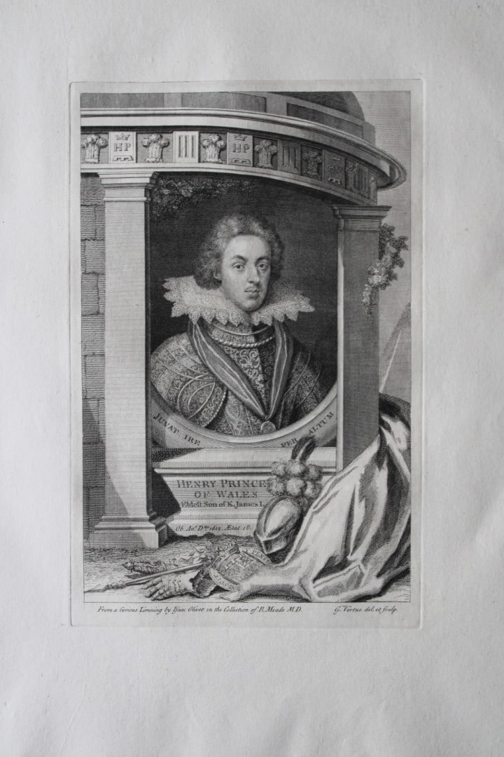 George Vertue - Rare folio engraving Henry, Prince of Wales 1736 (1 of 2)