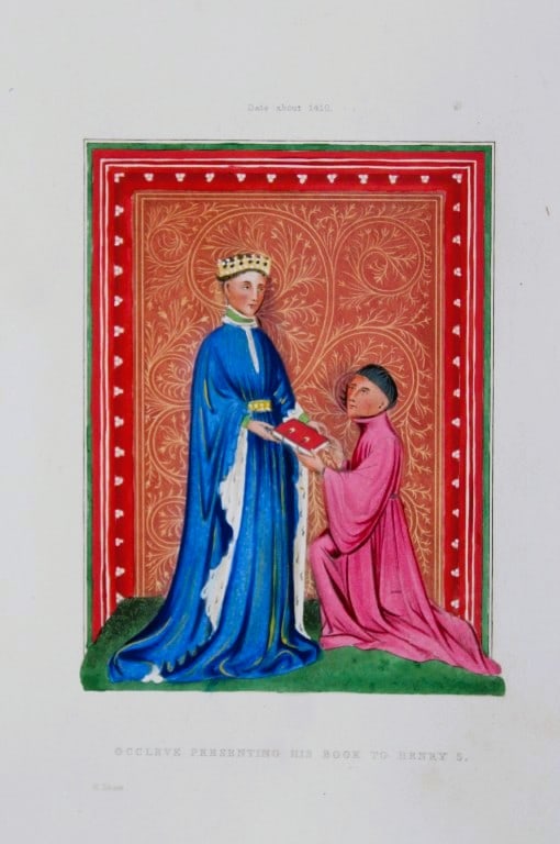 Henry Shaw - Hand-coloured engraving of Occleve and Henry V 1858 (1 of 1)