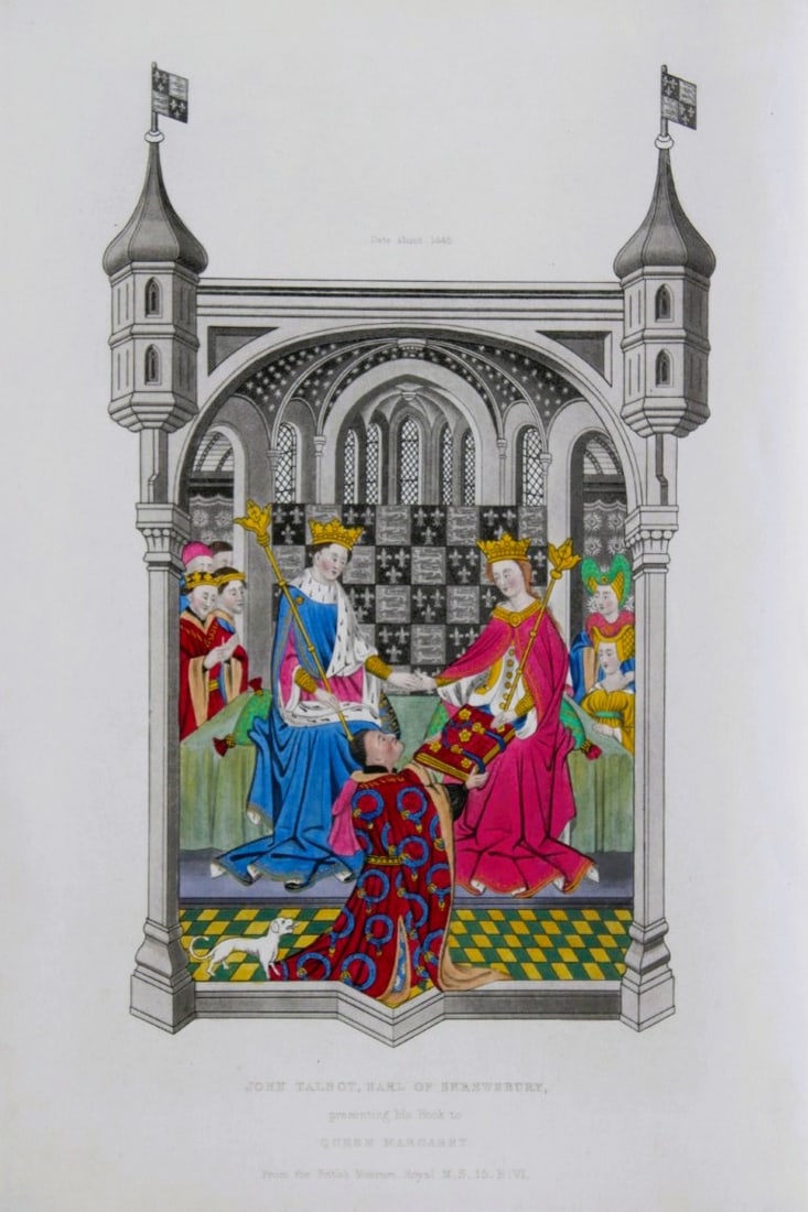 Henry Shaw - Hand-coloured engraving of John Talbot, Earl of Shrewsbury 1858: This exquisite engraving is from Dresses and Decorations of the Middle Ages from The Seventh to The Seventeenth Centuries by Henry Shaw. Published by Henry G Bohn London, 1858.Sheet size: approximatel