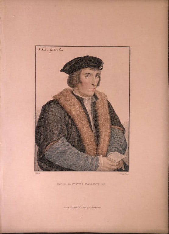 Hans Holbein - Portrait of Sir John Godsalve 1812: This stipple engraving is from Portraits of Illustrious Personages of the Court of Henry VIII: Engraved in Imitation of the Original Drawings of Hans Holbein, in the Collection of His Majesty. With a
