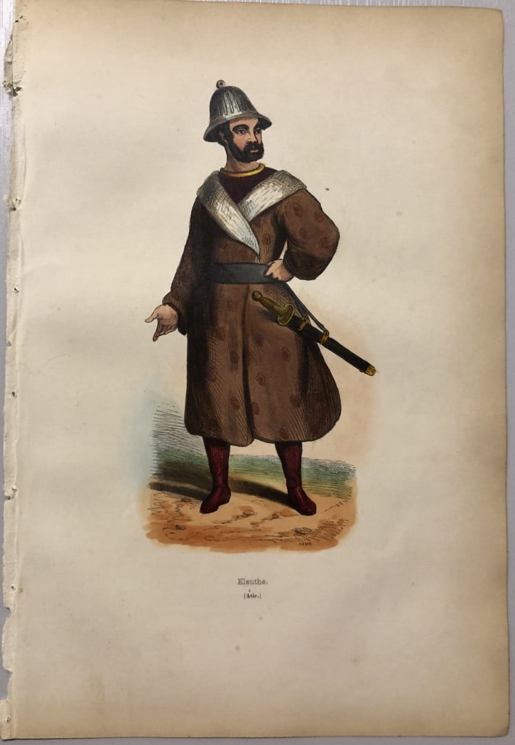Auguste Wahlen - Woodcut engraving of Eleuthe 1843: This hand-coloured woodcut engraving is from the Asian volume of Moeurs, Usages et costumes de tous les peuples du monde, d'apr?s des documents authentiques et les voyages les plus r?cents by Auguste
