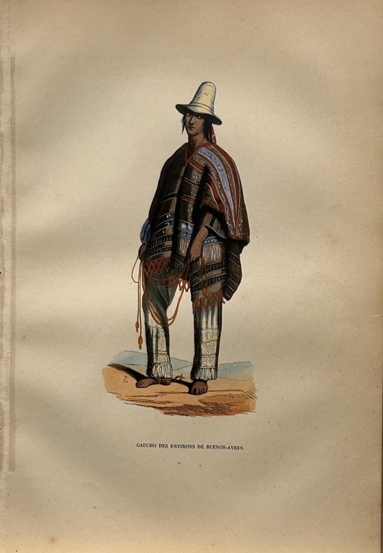 Auguste Wahlen - Woodcut engraving of Gaucho 1844: This hand-coloured woodcut engraving is from the Africa and America volume of Moeurs, Usages et costumes de tous les peuples du monde, d'apr?s des documents authentiques et les voyages les plus r?cent