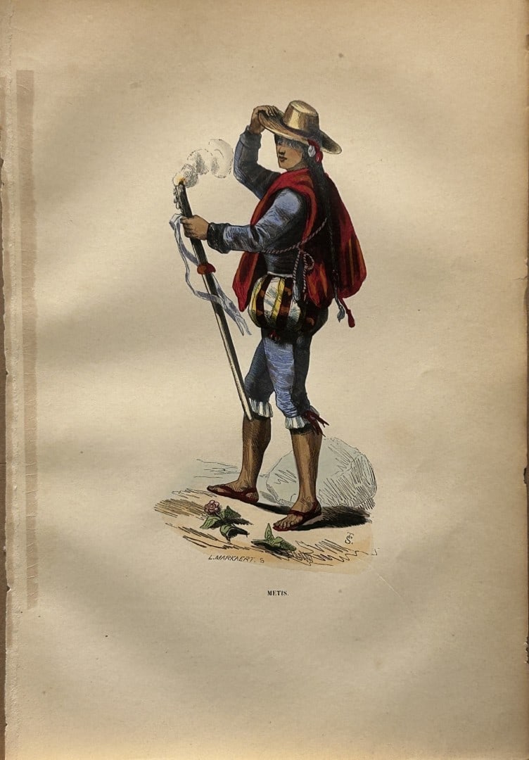 Auguste Wahlen - Woodcut engraving of Mestizo 1844: This hand-coloured woodcut engraving is from the Africa and America volume of Moeurs, Usages et costumes de tous les peuples du monde, d'apr?s des documents authentiques et les voyages les plus r?cent