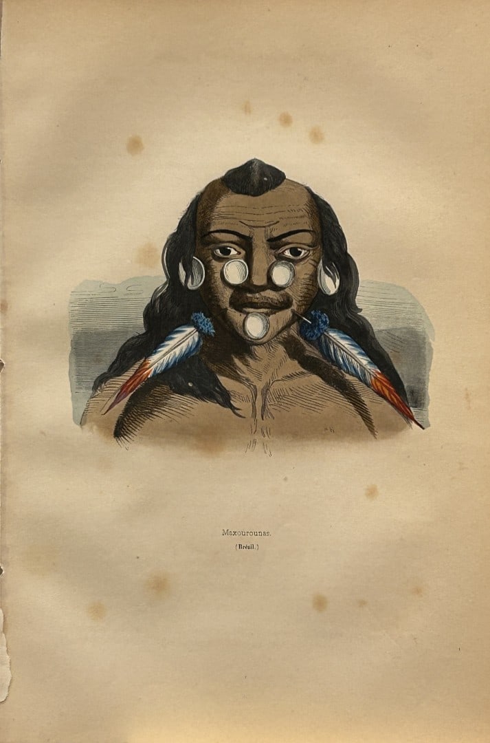 Auguste Wahlen - Woodcut engraving of Maxouno 1844: This hand-coloured woodcut engraving is from the Africa and America volume of Moeurs, Usages et costumes de tous les peuples du monde, d'apr?s des documents authentiques et les voyages les plus r?cent