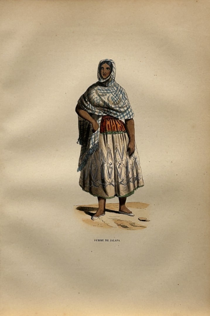 Auguste Wahlen - Woodcut engraving of Woman from Jalapa 1844: This hand-coloured woodcut engraving is from the Africa and America volume of Moeurs, Usages et costumes de tous les peuples du monde, d'apr?s des documents authentiques et les voyages les plus r?cent