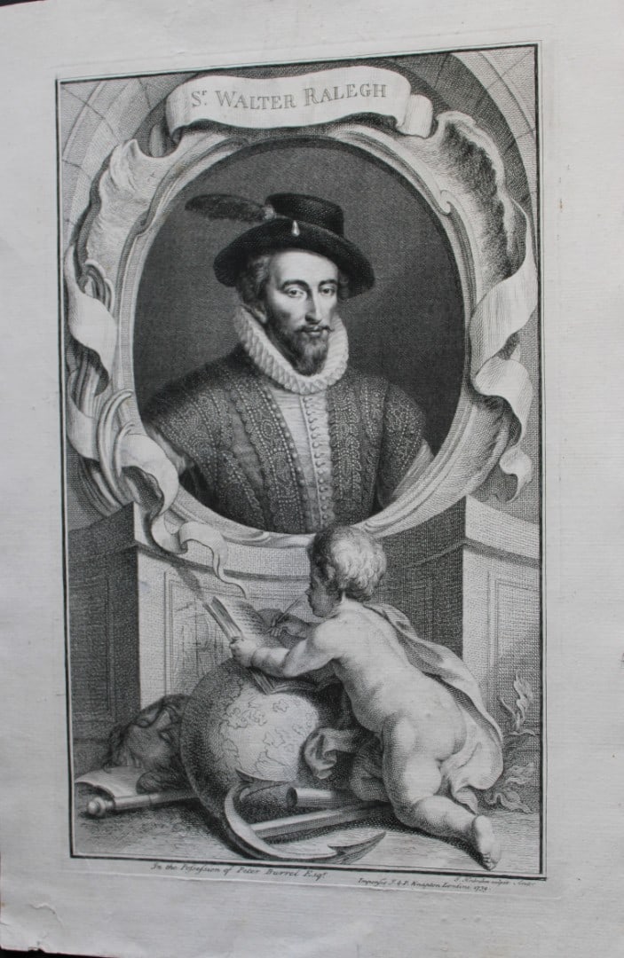 Jacobus Houbraken - Rare engraving of Sir Walter Ralegh 1747: This engraving is from The Heads of Illustrious Persons of Great Britain by Thomas Birch. Printed by John Knapton 1747, London. The engravings were by Jacobus Houbraken and George Vertue after Holbein